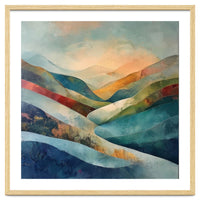 Abstract Mountain Landscape Painting with Textured Rolling Hills