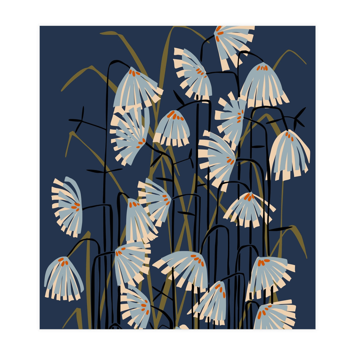 Linocut flower meadow blue (Print Only)