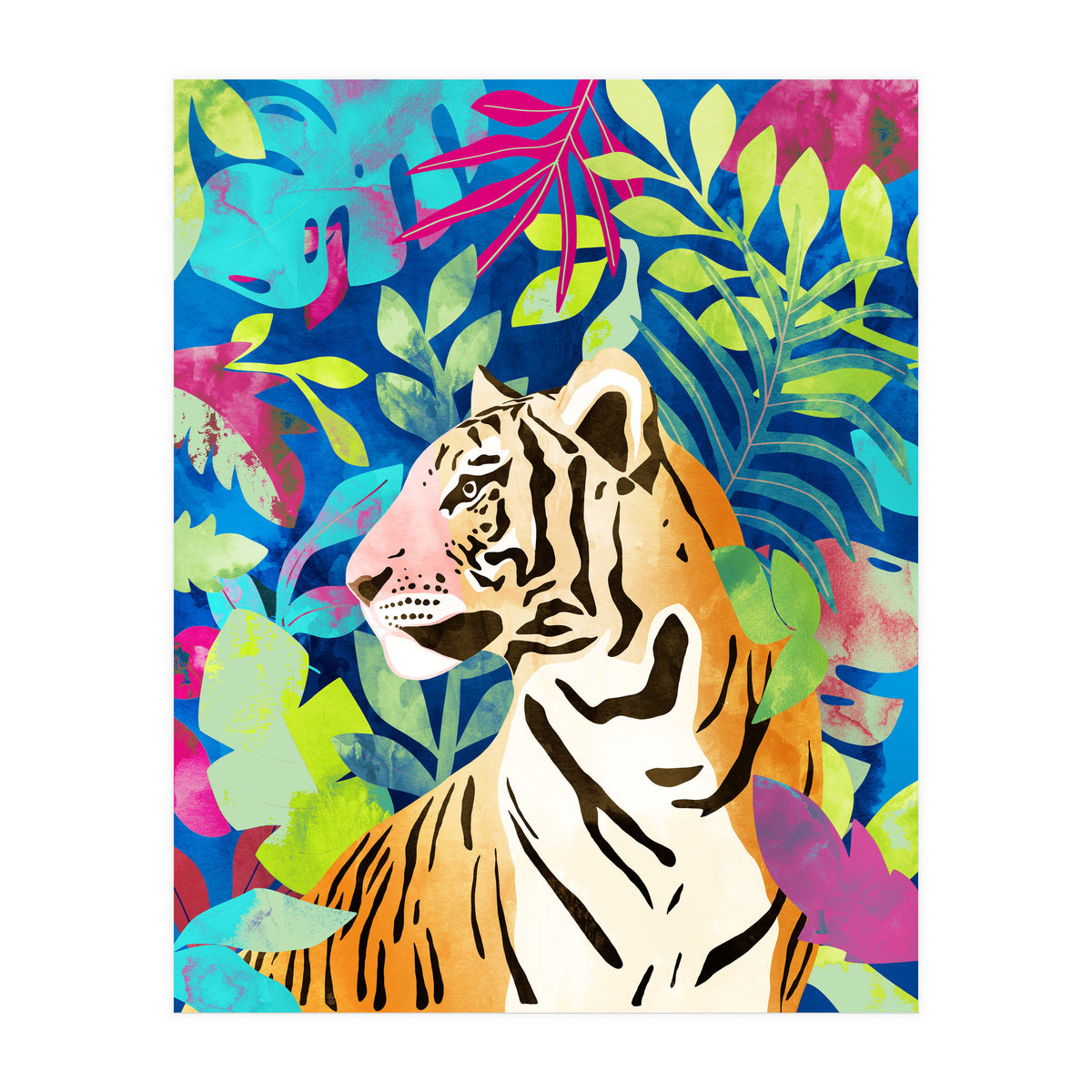 Tropical Tiger, Animal Jungle Watercolor Painting, Nature Travel Wild Botanical (Print Only)