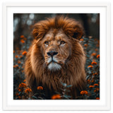 Majestic Lion Portrait In Orange Flowers thumbnail