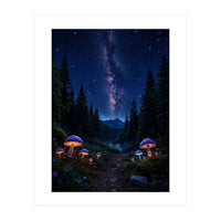 Enchanted Midnight Forest: Glowing Mushrooms and Milky Way (Print Only)