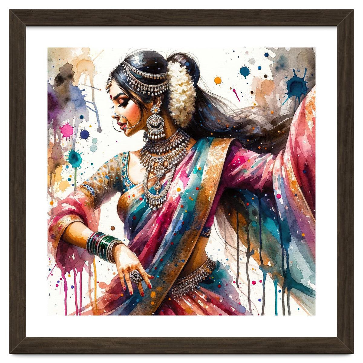 Hindu Woman Dancer With Jewelry And Sari