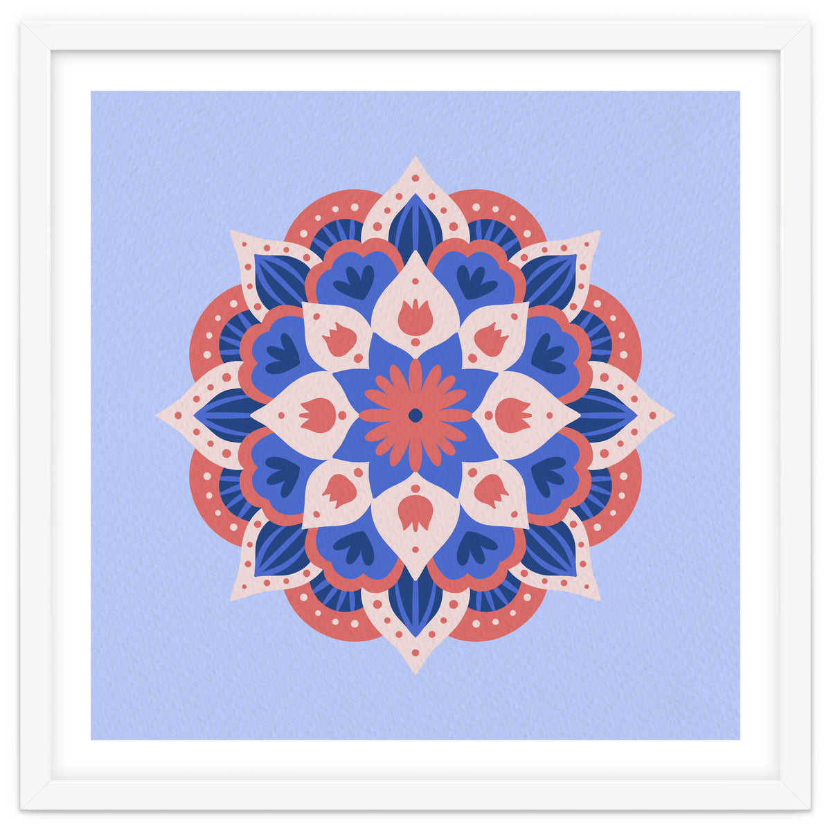 Mandala flower - blue and coral