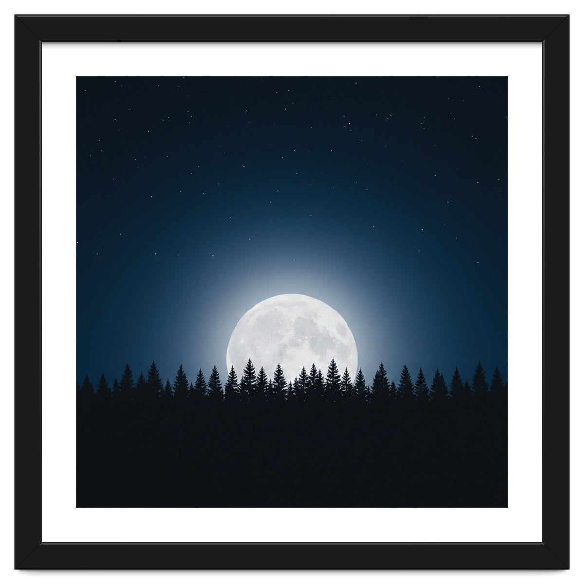 Midnight Serenity: Full Moon Over Forest Silhouettes