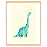 Cute Brontosaurus Watercolor Art, Whimsical Dinosaur Nursery Print, Starry Dino Illustration thumbnail