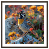 Bird Perched On A Rock With Flowers thumbnail