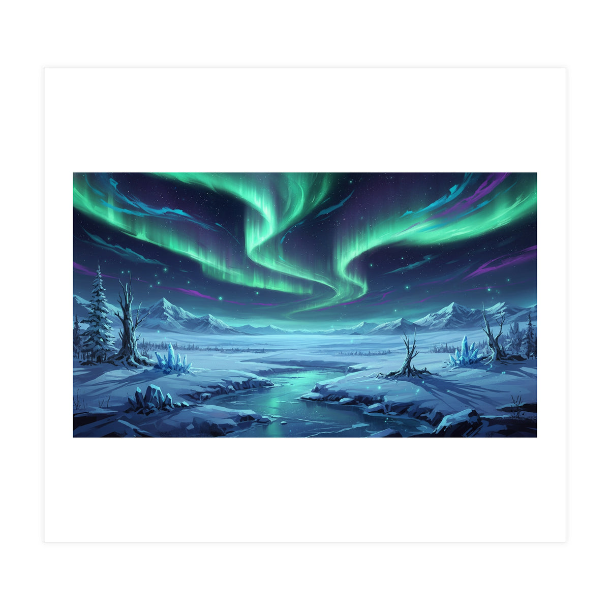 Arctic Glow: Northern Lights Winter Landscape (Print Only)