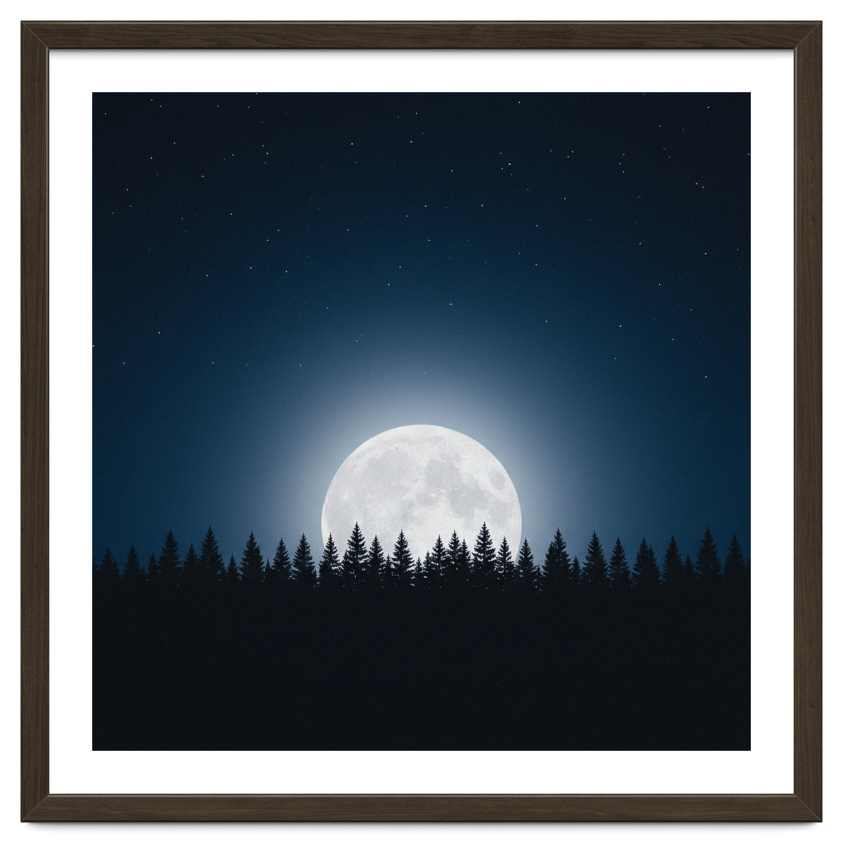 Midnight Serenity: Full Moon Over Forest Silhouettes