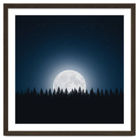 Midnight Serenity: Full Moon Over Forest Silhouettes