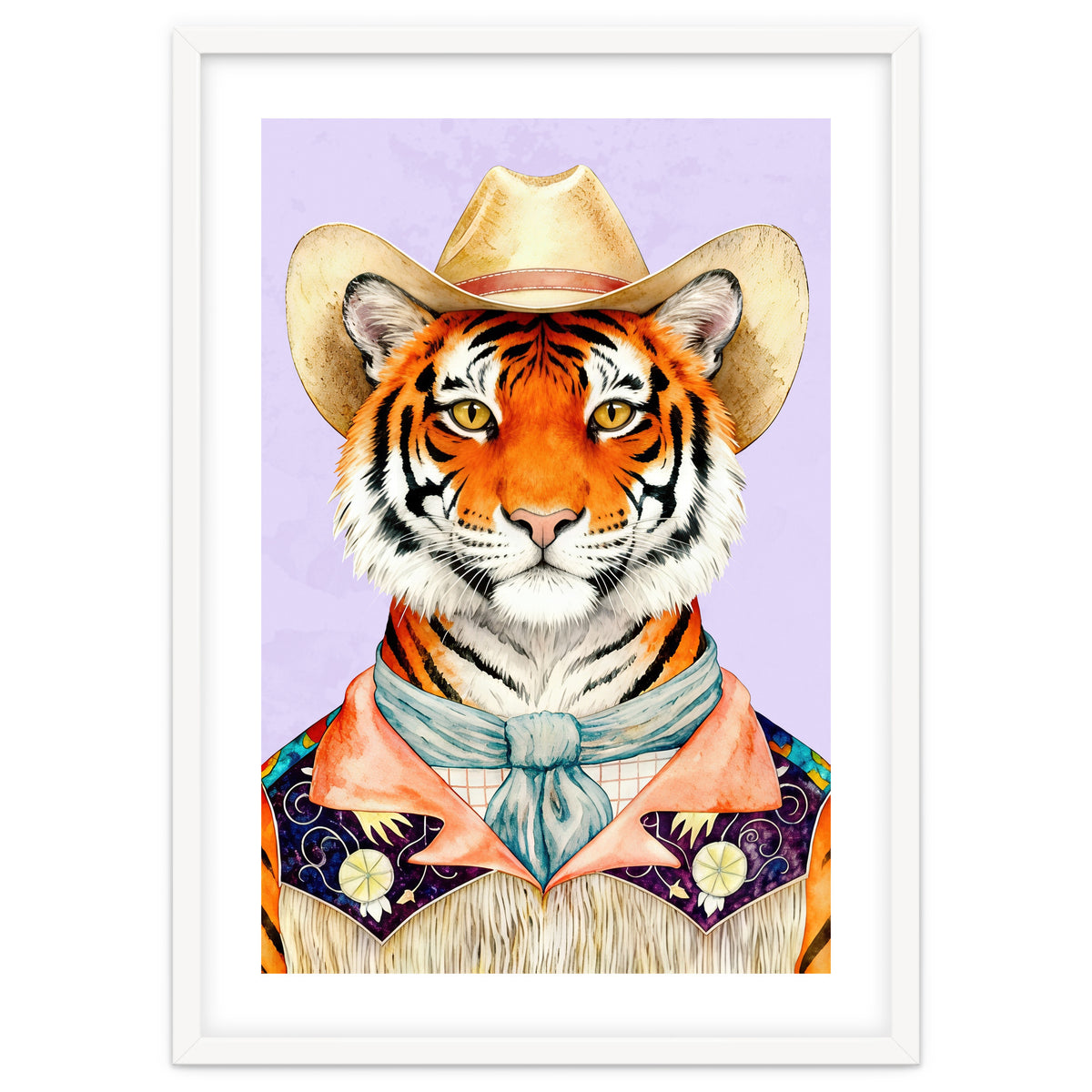 Tiger Portrait in Hat Wild Cowboy Fashion