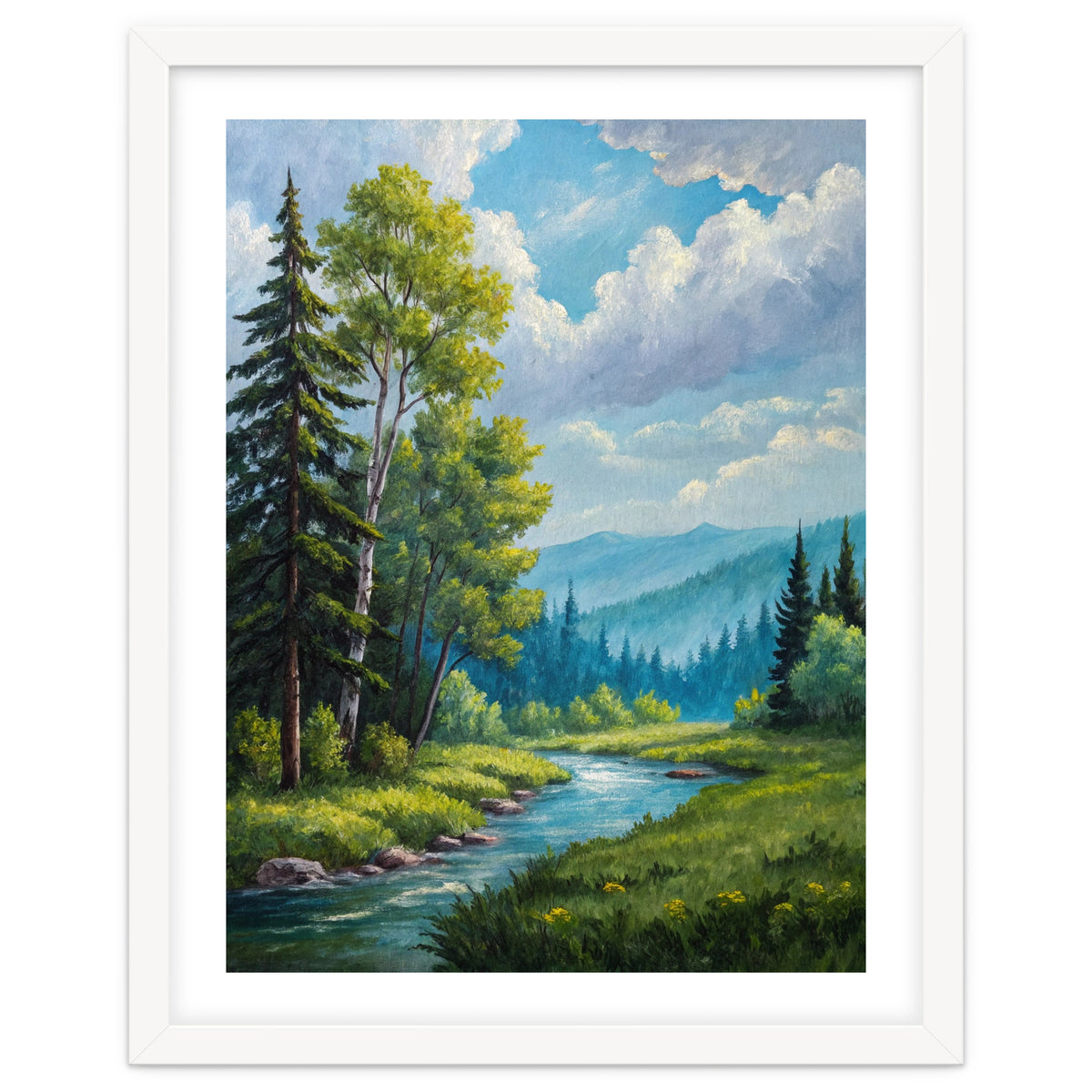 Serene Mountain River Landscape Oil Painting