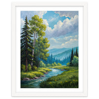 Serene Mountain River Landscape Oil Painting