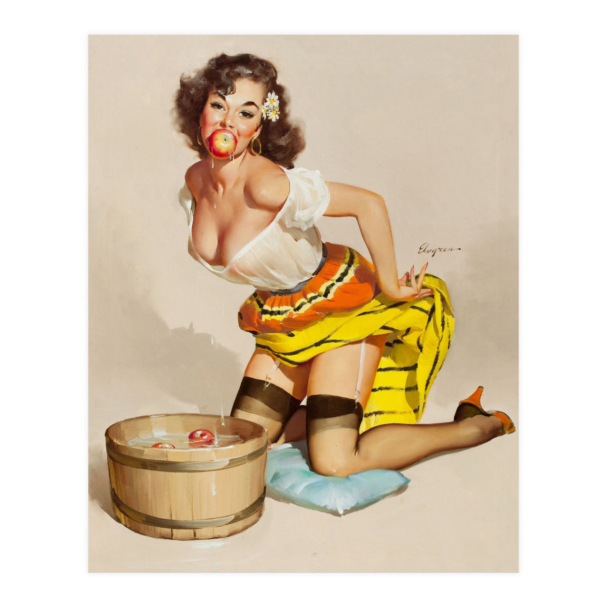 Pinup Girl Bobbing For Apples (Print Only)
