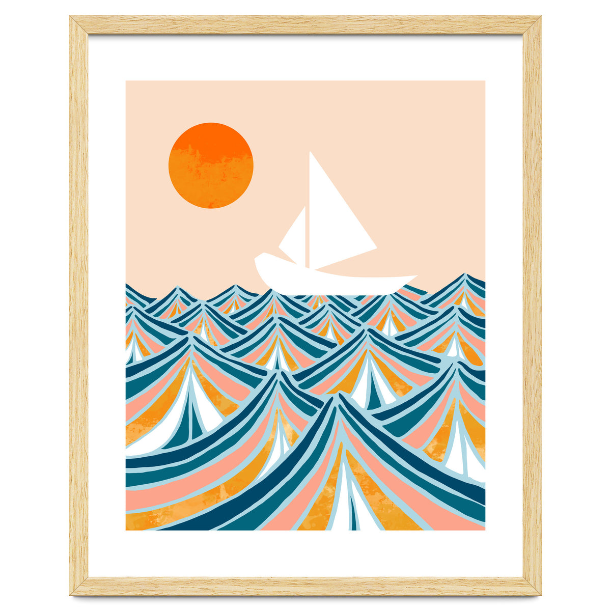 Set Sail, Ocean Boat Sailing Travel, Sea Cruise Summer Waves, Graphic Design Bohemian Modern Eclectic