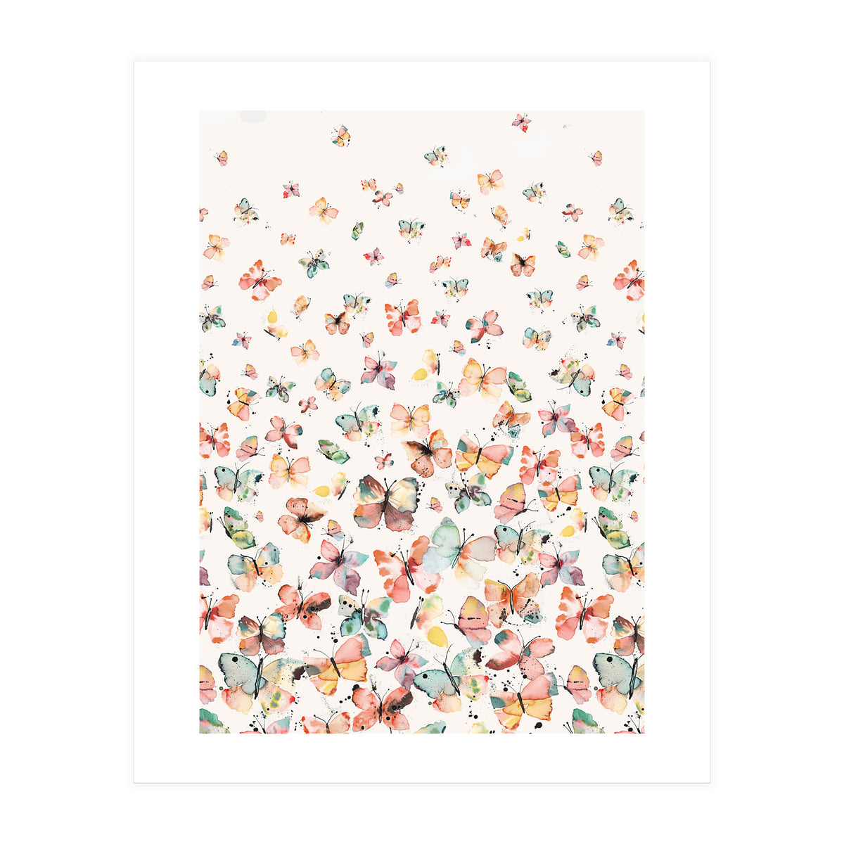 Watercolor Spring Butterflies Apricot (Print Only)