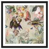 Colorful Parrots And Butterflies In Flower And Fruit Tropical Jungle thumbnail