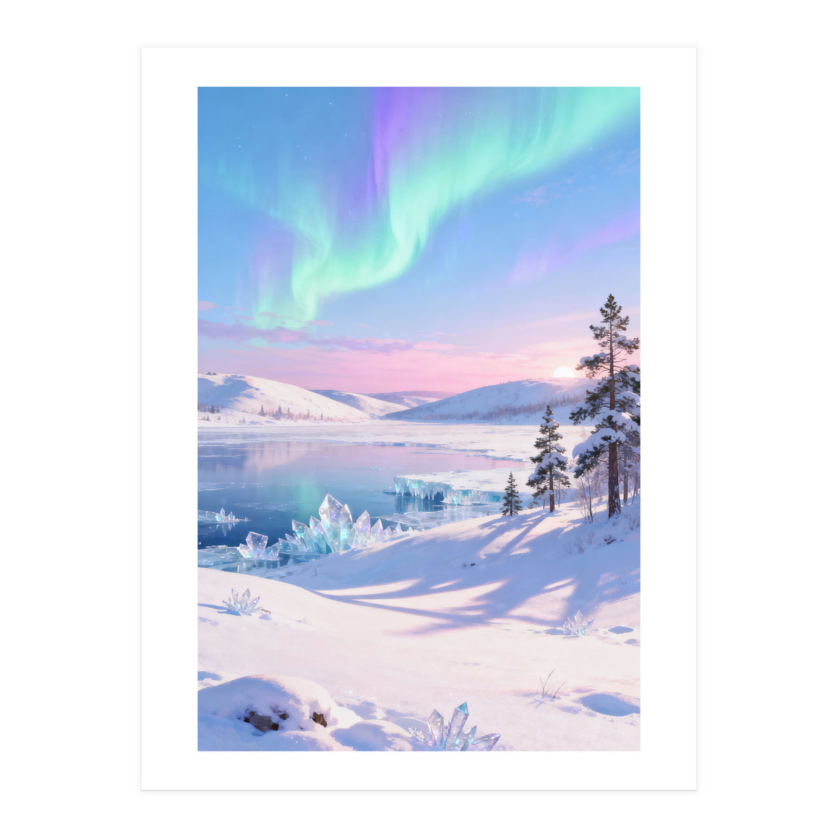 Northern Lights, Aurora Sky, Arctic Landscape, Aurora borealis, Snow Fall (Print Only)