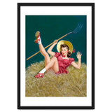 Pinup Sexy Girl Posing On A Hay With A Pitchfork thumbnail