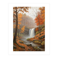Serene Autumn Waterfall in Misty Forest (Print Only)