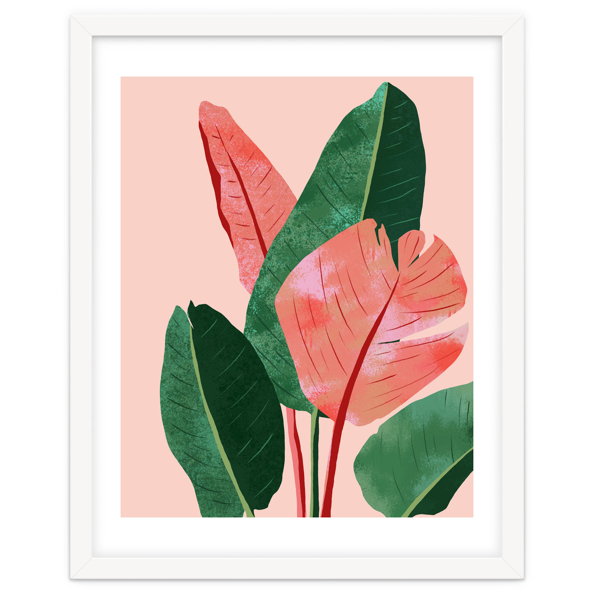Blush Tropical, Banana Leaves Watercolor Botanical Jungle Painting, Forest Plants Leaves Pink Chic Bohemian