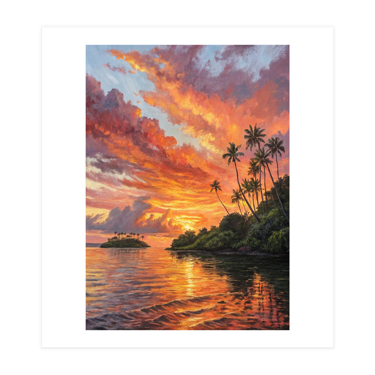 Impressionist Tropical Sunset Over Paradise Island (Print Only)