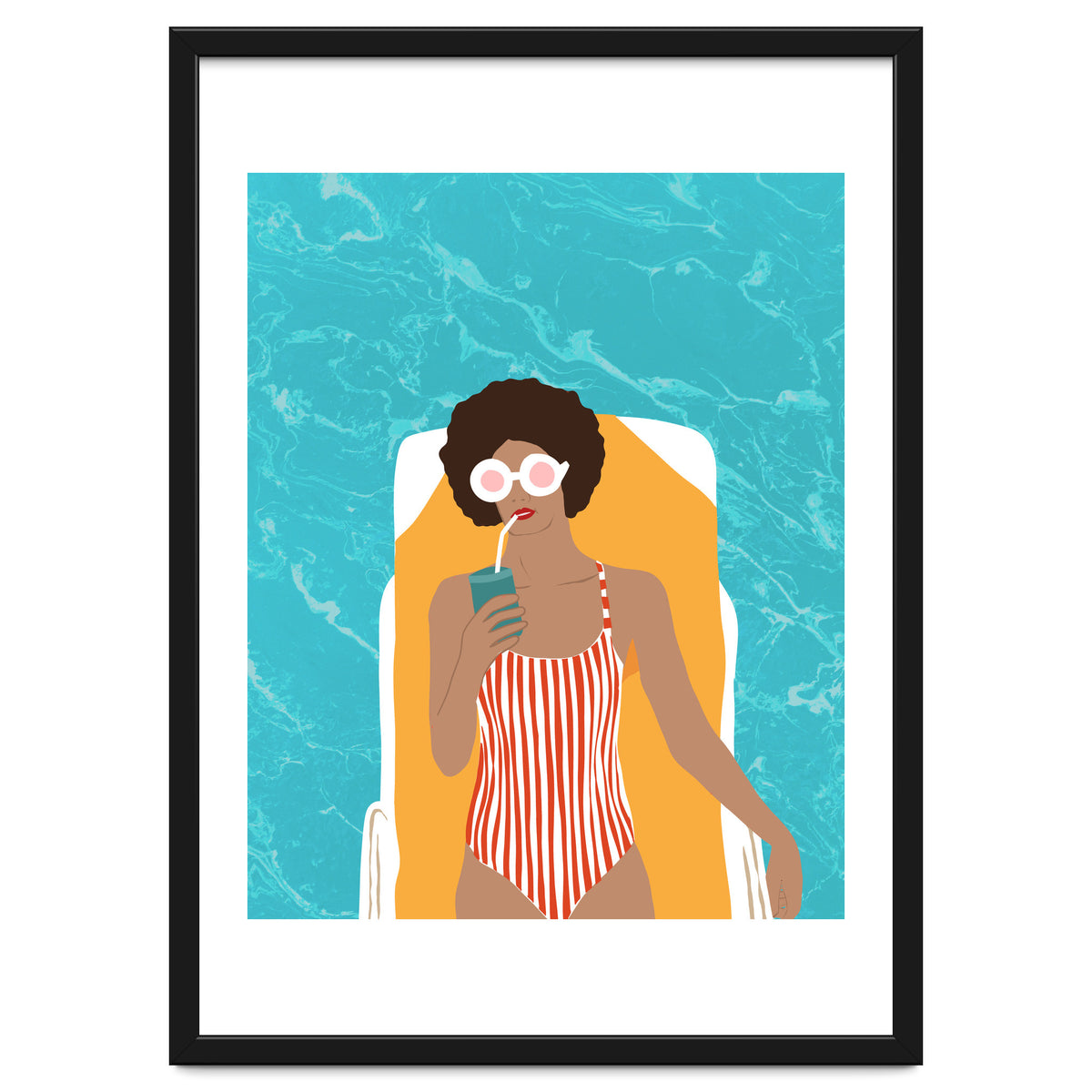 Chilling In The Moment, Eclectic Bohemian Black Woman Of Color, Swimming Pool Afro Fashion Vacation Enjoy Summer