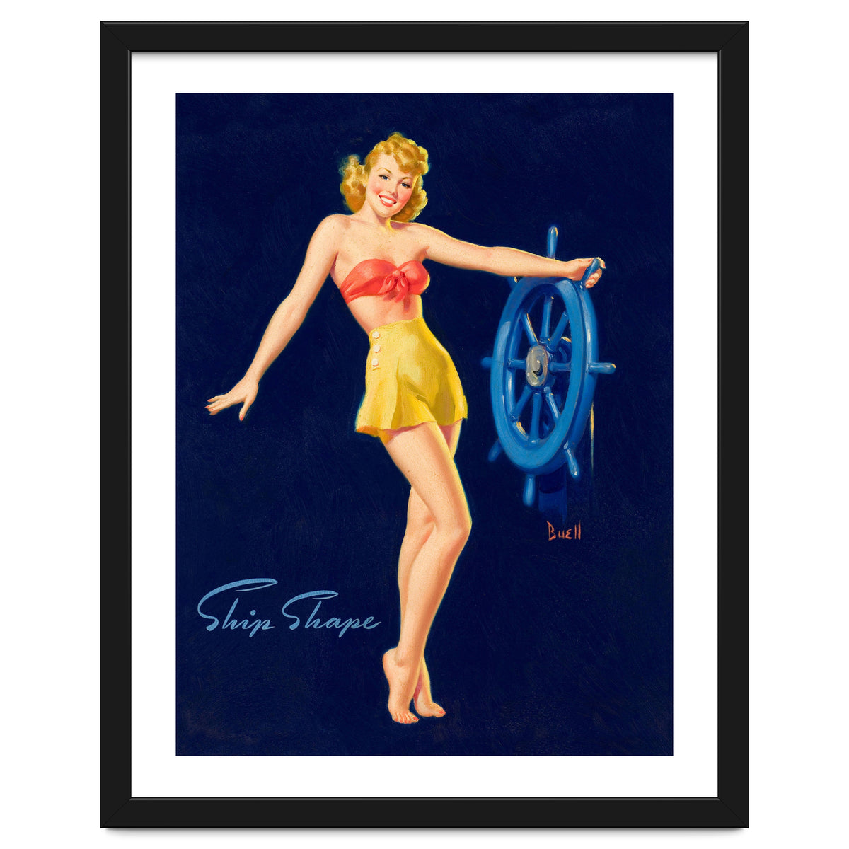 Pinup Girl Is Posing With A Steering Wheel