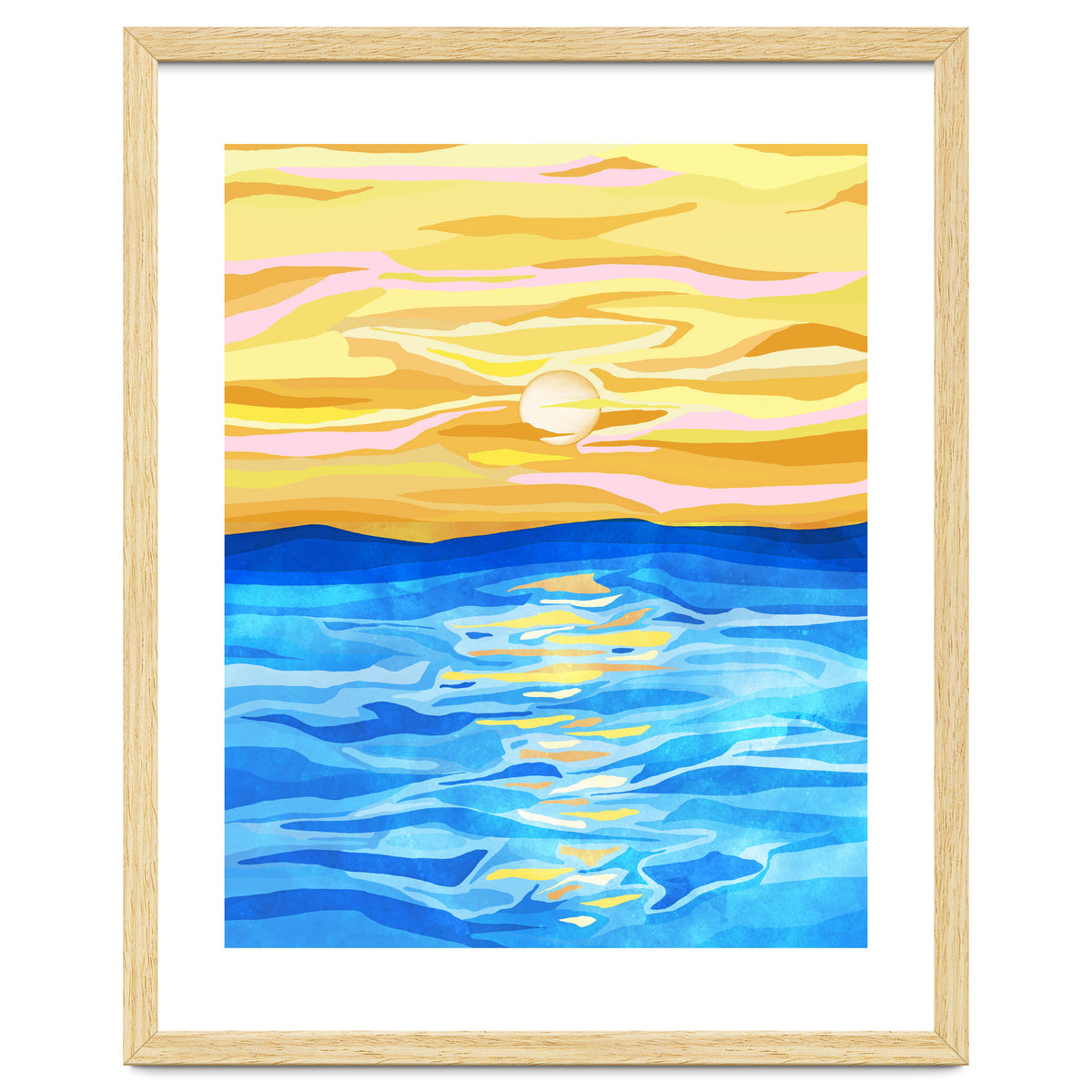 Sunsets & Romance, Ocean Watercolor Painting, Mosaic Eclectic Nature Landscape, Modern Boho Travel