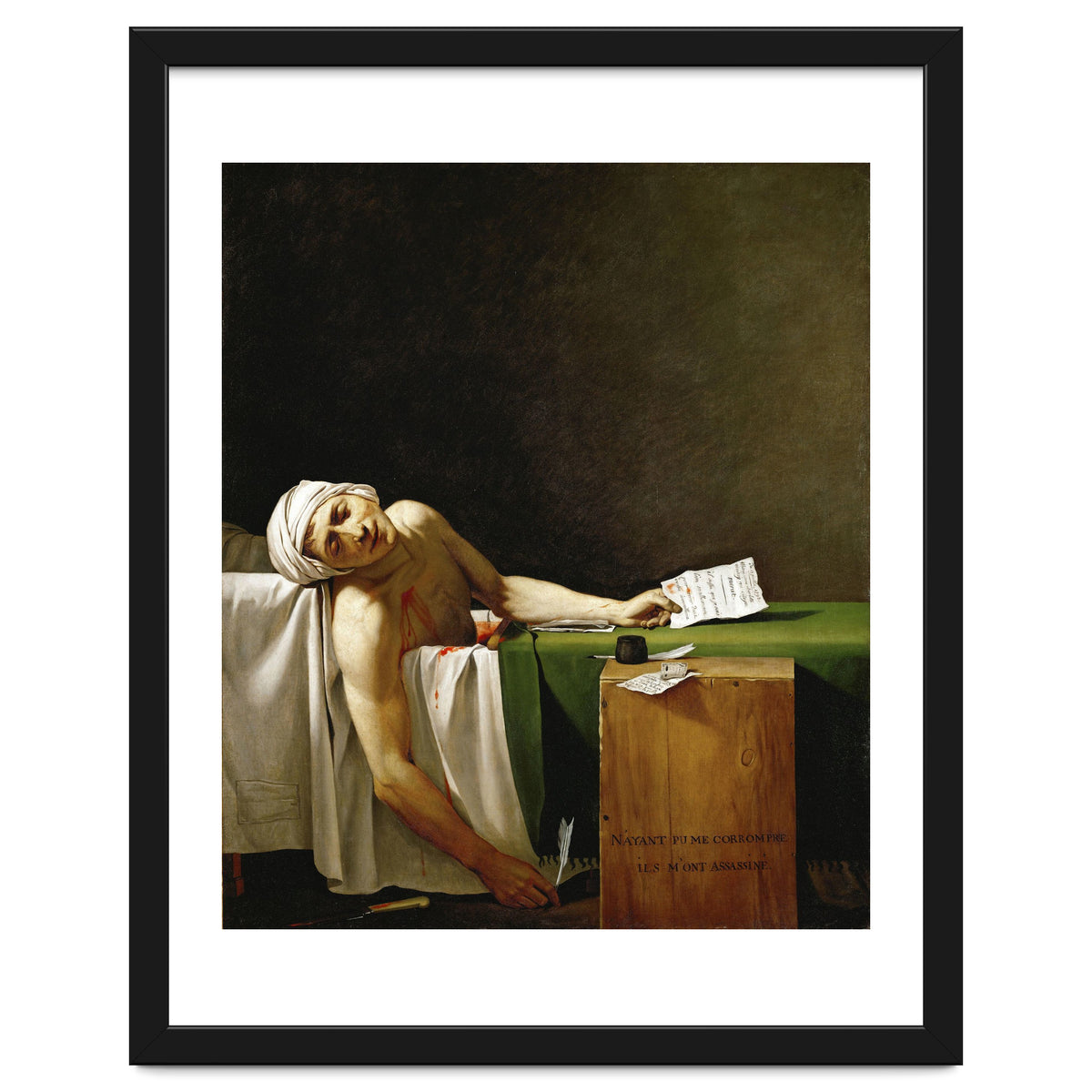 Jean Paul Marat, dead in his bathtub, assassinated by Charlotte Corday in 1793. JACQUES LOUIS DAVID.