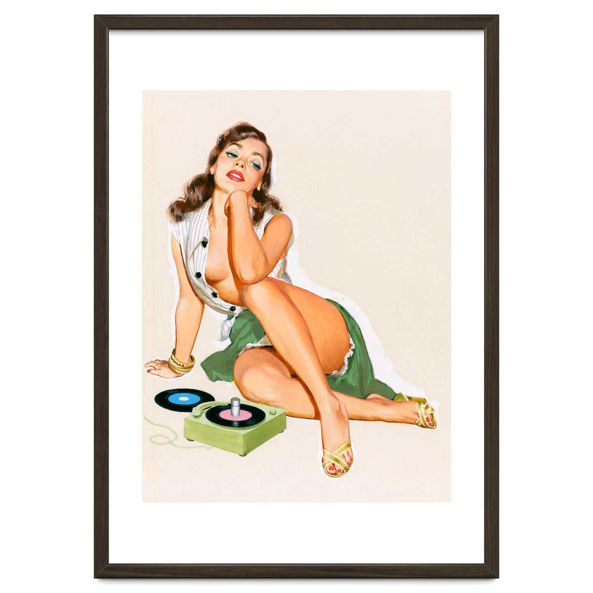Sexy Pinup Woman Posing With Record Player