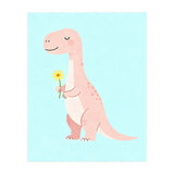 T-Rex Tyrannosaurus Dinosaur Art, Whimsical Dino with Flower, Gentle Nursery Print (Print Only) thumbnail