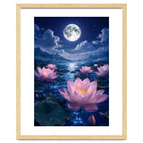 Moonlit Lotus Pond: Serene Nighttime Floral Landscape thumbnail