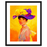 Audrey Hepburn Pop Art, Vibrant Floral Hat Portrait, Iconic Movie Star Illustration thumbnail