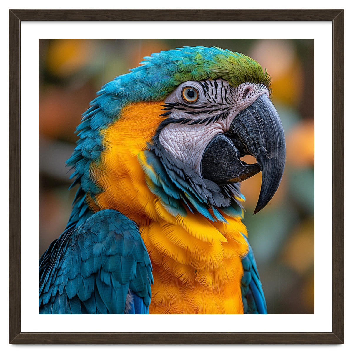 Blue And Yellow Macaw Parrot Close Up Portrait