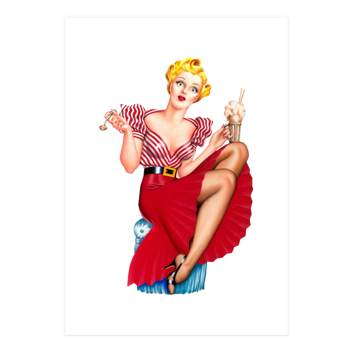 Pinup Blonde Posing With Ice Cream (Print Only)