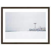 Amusement park in the winter seascape