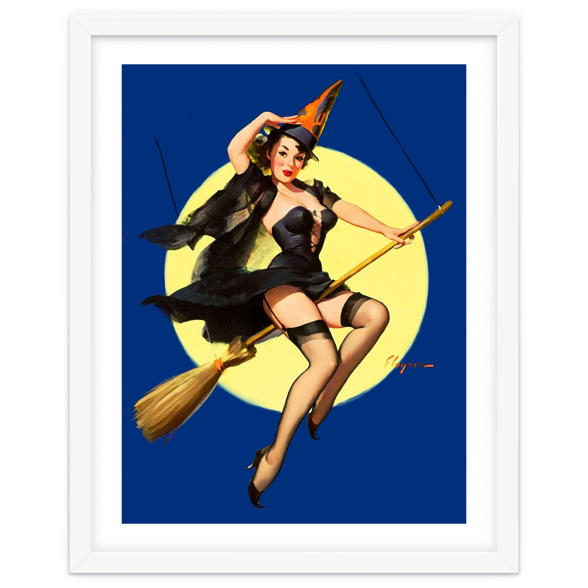 Pinup Sexy Witch Posing On A Broom