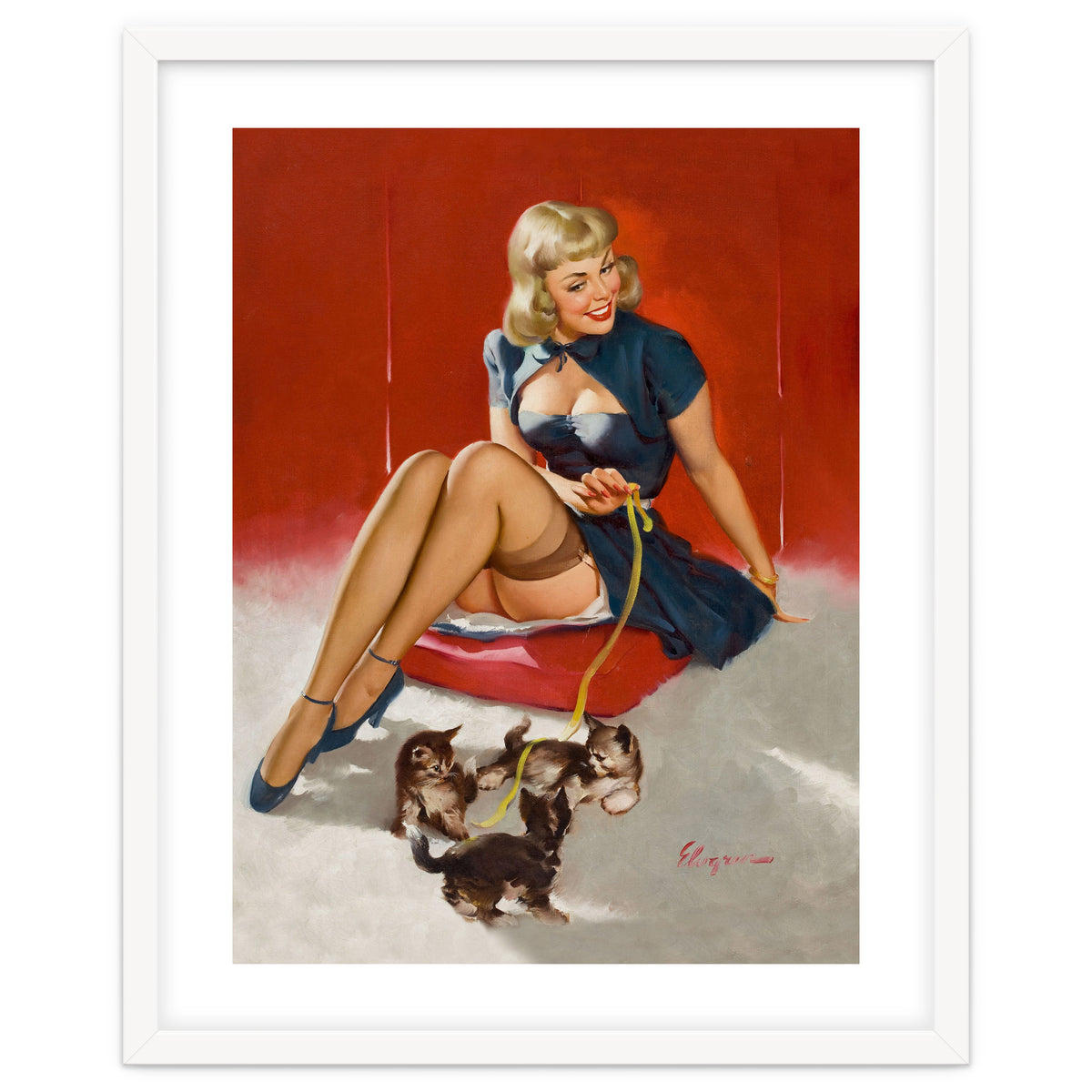 Pinup Sexy Girl Playing With Her Little Cats