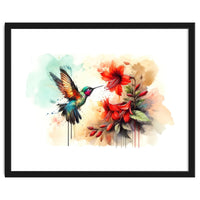 Dance Of Hummingbird And Crimson Flowers