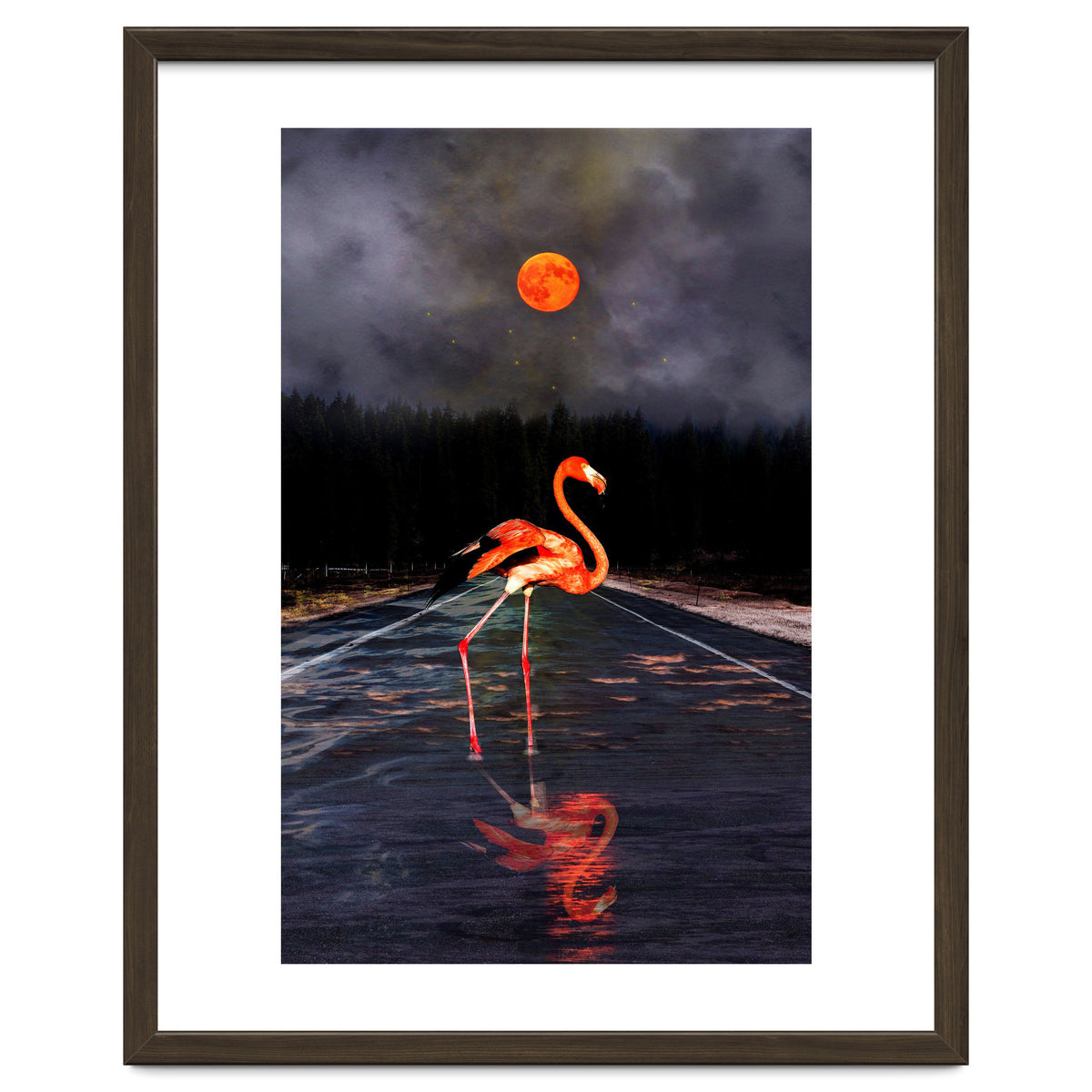 Flamingo and Red Moon