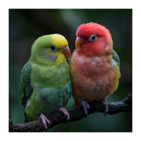 Two Lovebirds Sitting Together On A Branch (Print Only)
