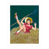 Pinup Sexy Girl Posing On A Hay With A Pitchfork (Print Only) thumbnail