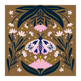 Pink Moth with Flowers on a brown background (Print Only) thumbnail