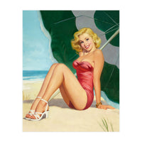 Sexy Pinup Girl On The Beach Under Big Sunshade (Print Only)