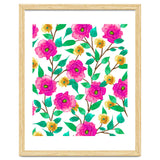 Floral Forever, Colorful Summer Garden Botanical Illustration, Pink Boho Vibrant Painting thumbnail