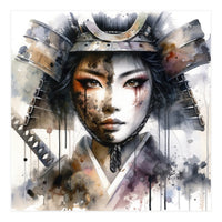 Ink Veil Asian Warrior Woman Portrait (Print Only)