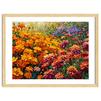 Radiant Summer Zinnia and Marigold Meadow Oil Painting