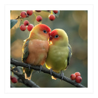 Two Lovebirds Sitting On A Branch (Print Only)