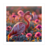 Pink Flamingo Standing In A Field Of Flowers (Print Only) thumbnail