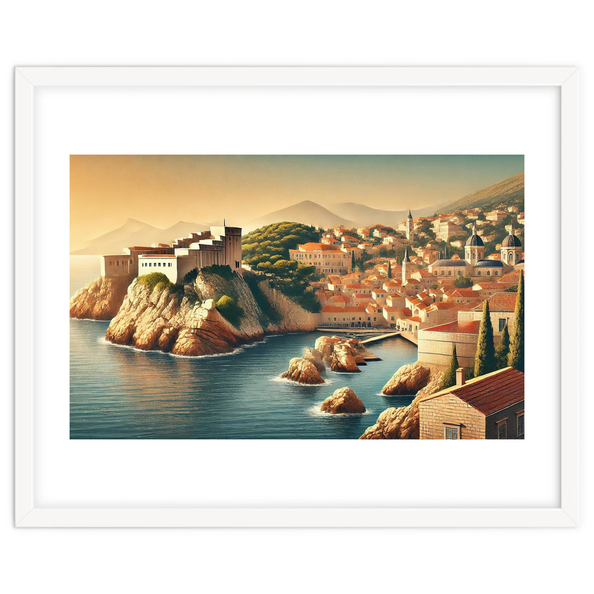 Vintage Croatia, Dubrovnik Coastal Poster